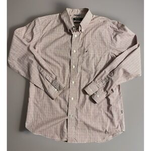 Nautica Long Sleeve Button Down Shirt Red Blue Plaid Embroidered Logo Large JBHS